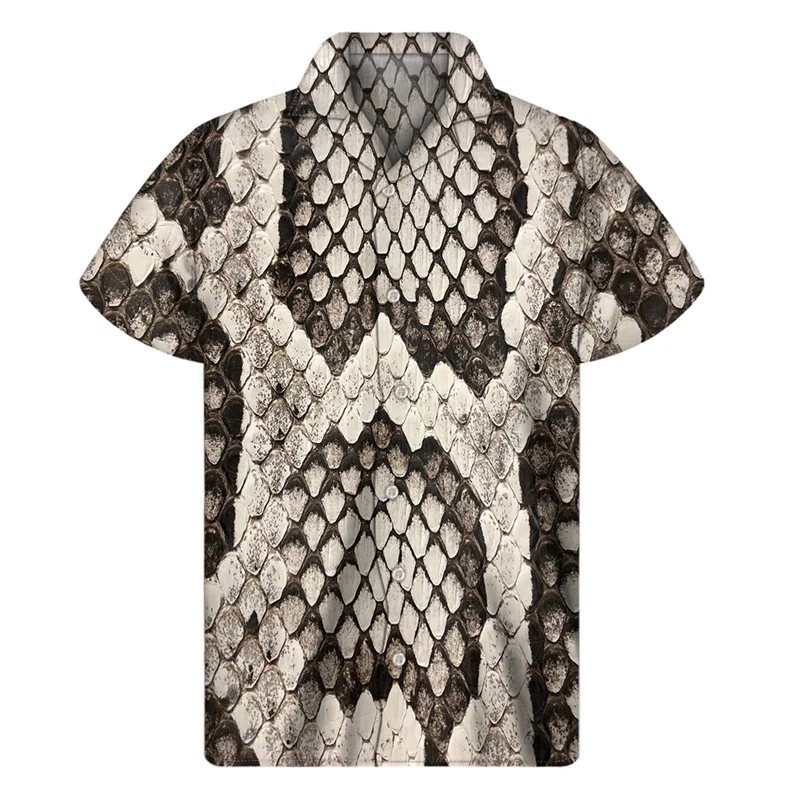 Animal Snake Skin Python 3D Print Hawaiian Shirts Men Personality Lapel Button Shirt Street Loose Short Sleeves Blouse Tops 2