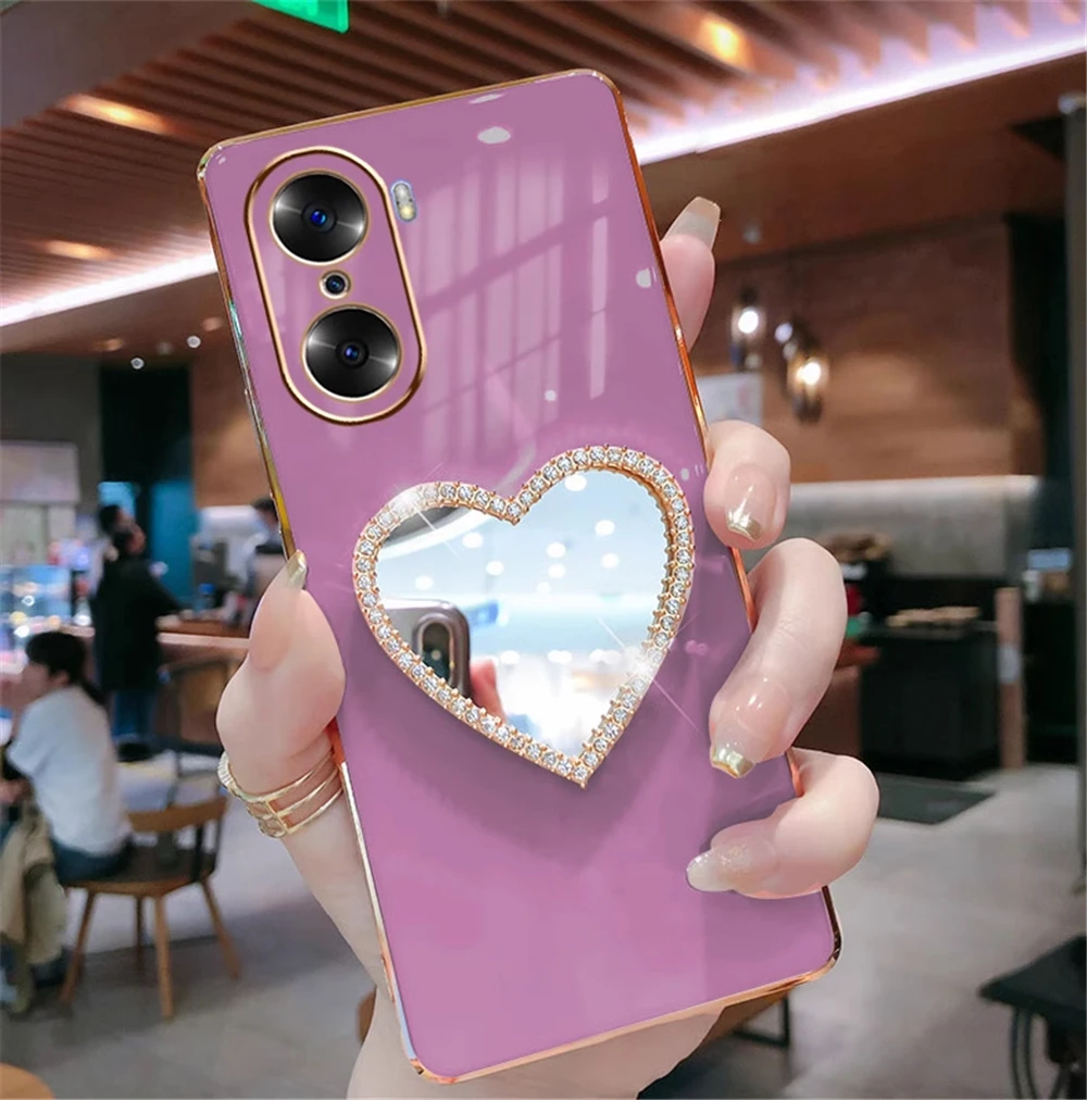 Diamond Love Heart Mirror Plating Soft Silicone Phone Case