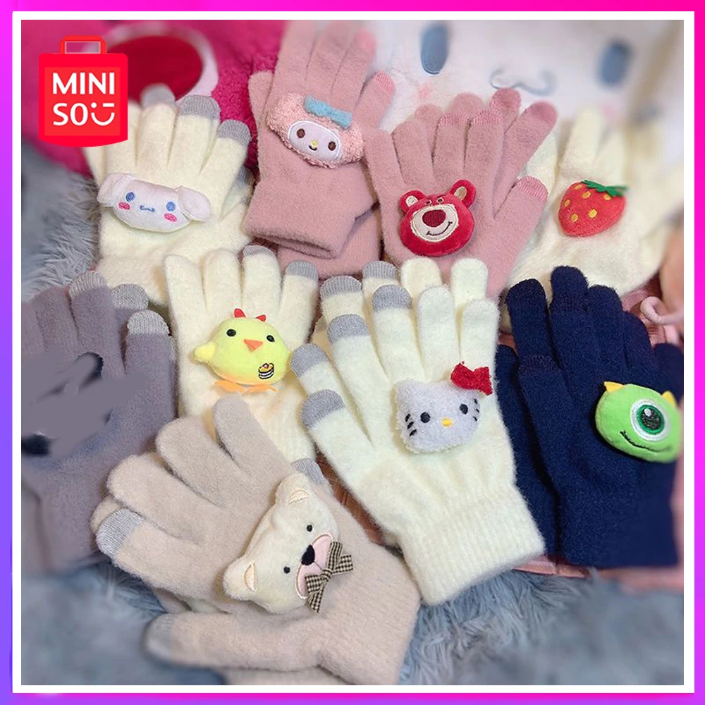 

Miniso Sanrio Melody Autumn and Winter Five Finger Gloves Women Fleece Thickened Kawaii Riding Cartoon Anime Cute Birthday Gift