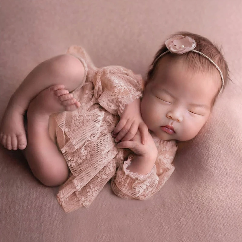 

0-1M Baby Photo Clothes Long Sleeve Lace Dress Shorts Shower Party Photo Costume