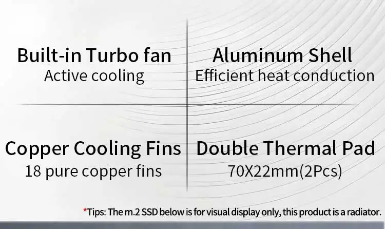 M.2 NVME SSD Cooler Built in High Speed Fan Hard Drive Radiator Cooling Vest 228