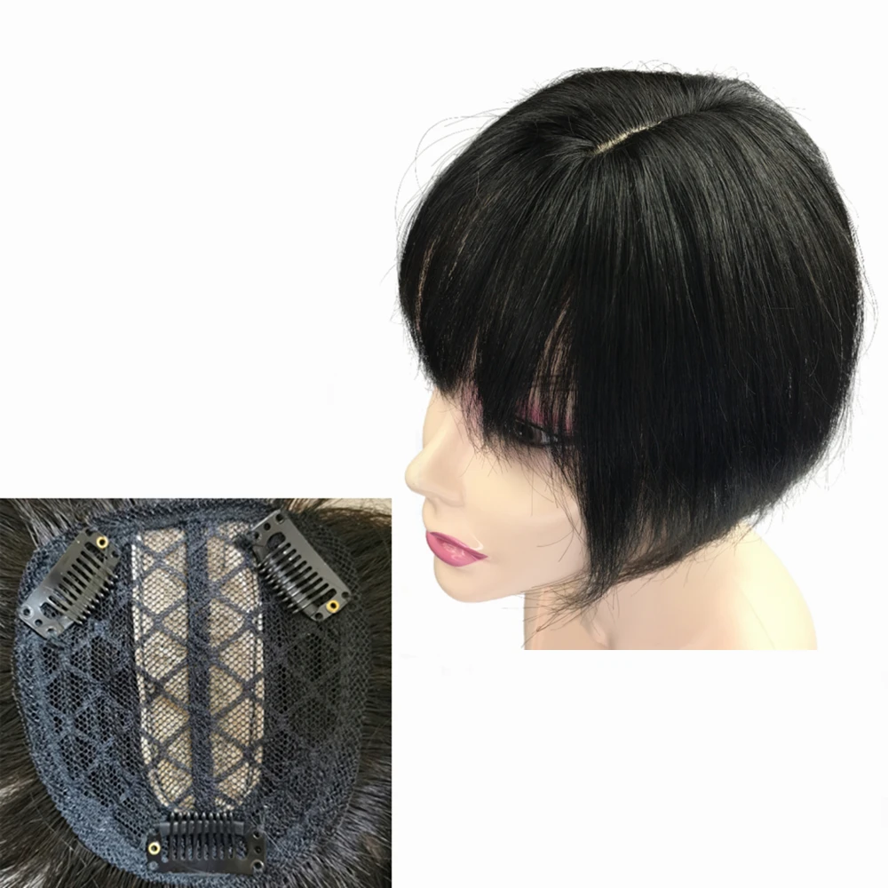 8inch Natural Human Hair Topper With Bangs Straight Hair Pieces Cover White Loss For Women Brown Indian Machine Remy