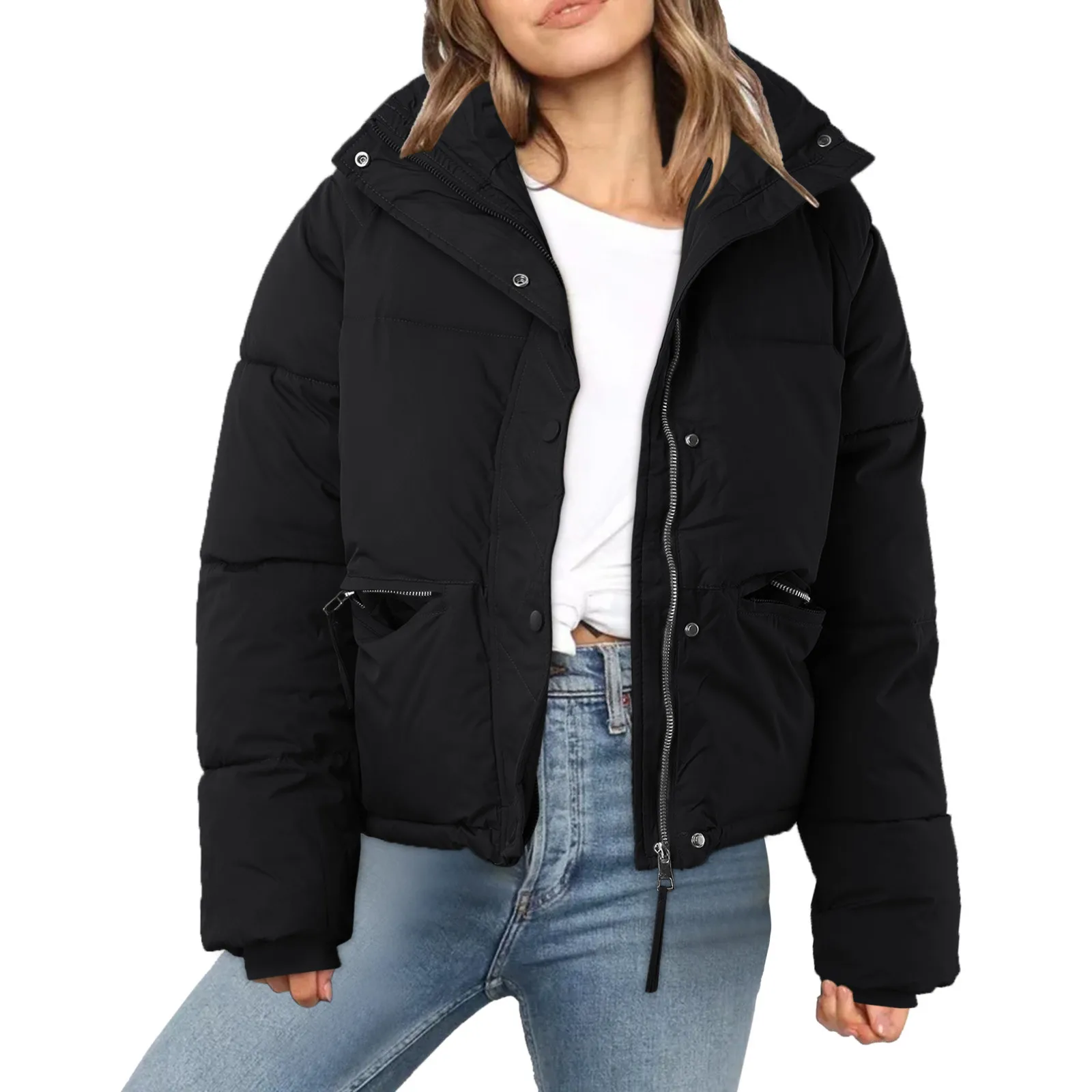 

Women Short Down Jacket Winter Loose Cotton Coat Thickened Bread Coat Cotton Jacket Olive Coat