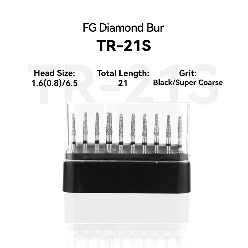 

1Set Dental Clinic Products TR-21S 197-016S Diamond Bur FG High Speed 1.6(0.8)/6.5 21.0mm Black Super Coarse Medium Intra-oral