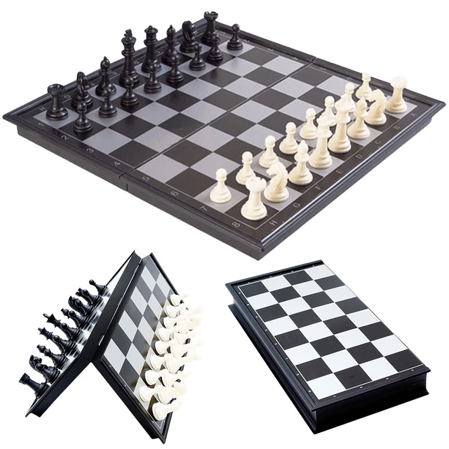 Hey! Play! Chess Set with Folding Wooden Board-Beginner’s Portable Game