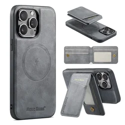 Magnetic Detachable Leather Wallet Phone Stand with Wireless Charging Compatibility - iPhone 12 Pro(12) (Gray)
