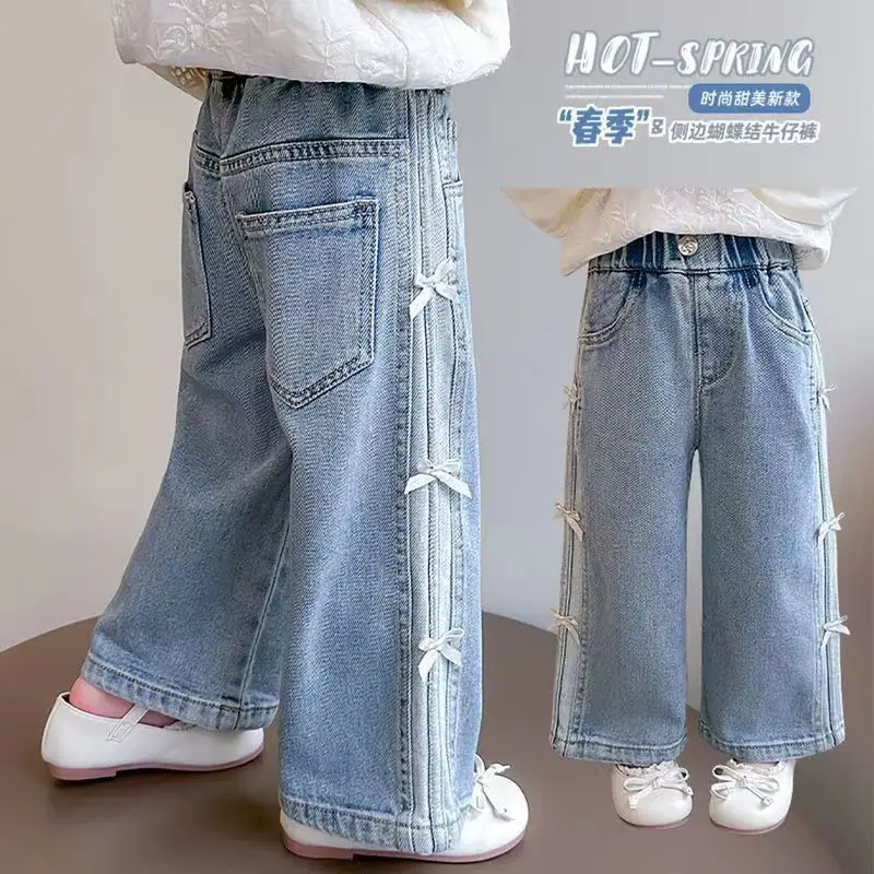 Side bow straight-leg pants picture color