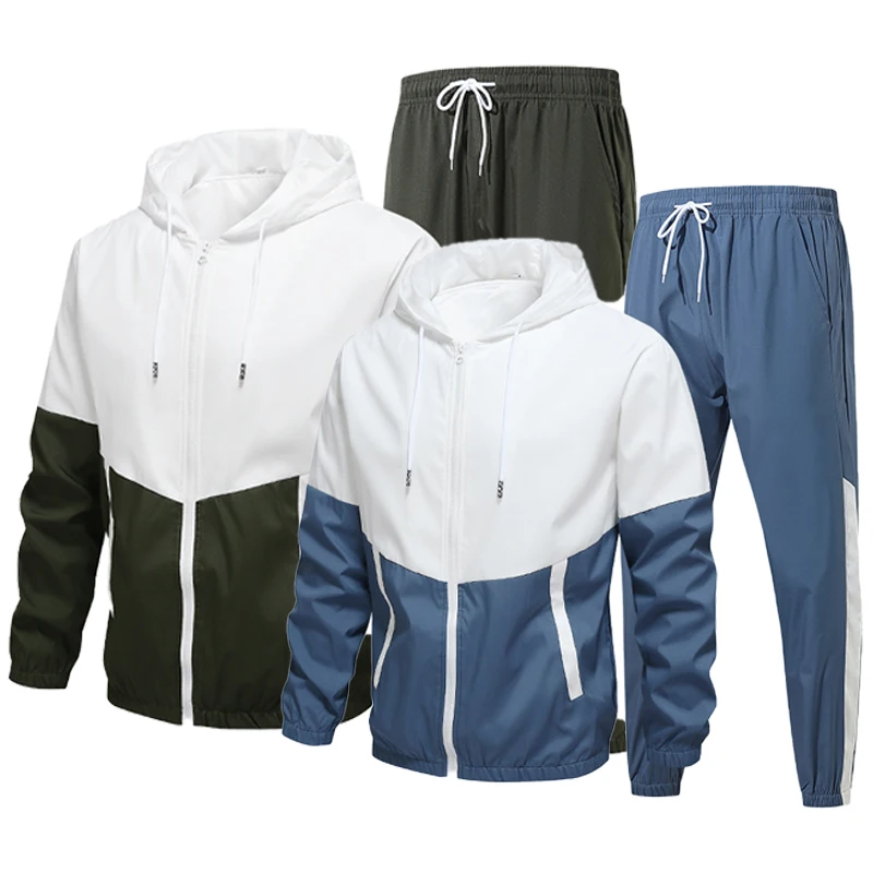 Men Tracksuit Casual Set Autumn Male Joggers Hooded Sportswear Jackets+Pants 2 Piece Sets Hip Hop Running Sports Suit