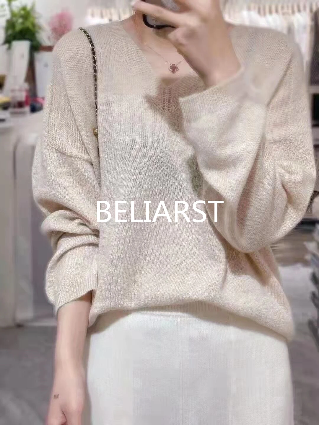 long cardigan BELIARST 100% Merino Wool Sweater 2022 Spring Autumn New Women's V-Neck Pullover Slim Fit Fashion Knitted Bottoming Top cardigan for women