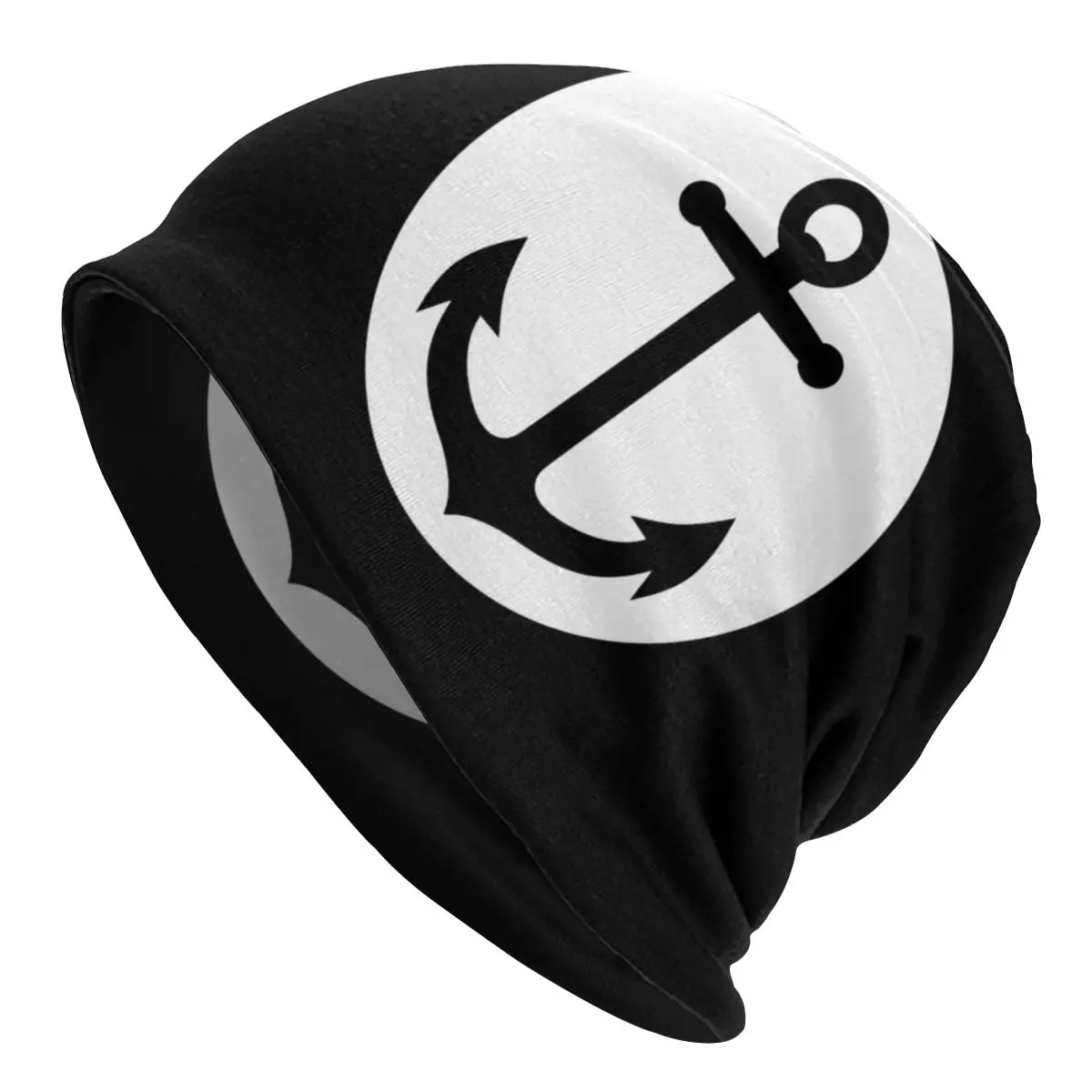 

Шапка с черным якорем внутри, белая круглая, женская модная вязаная шапка для женщин и мужчин, осенне-зимние теплые шапки-бини в морском стиле, шапки