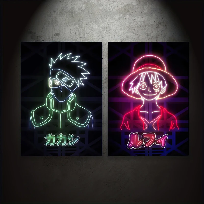 Cartoon Anime Canvas Painting Naruto One Piece Comic Character Neon Poster Print Mural Picture Wall Art Home Decor Gifts Cuadros