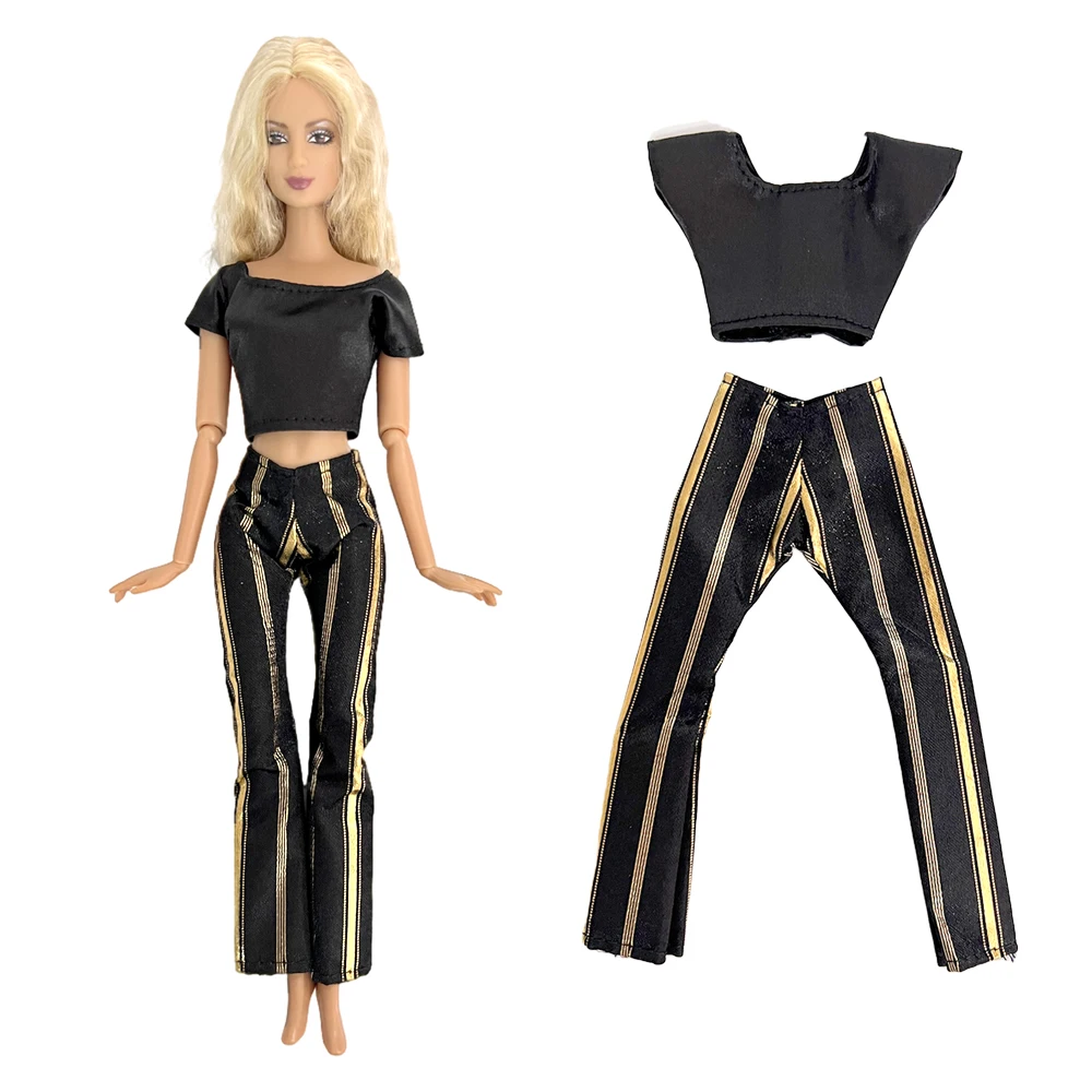 Nk 1 Pcs Yoga Dress Fashion Black Shirt + Stripe Trougeres Vestiti Moderni Per Barbie Doll Accessori Girls' 1/6 Doll Toys