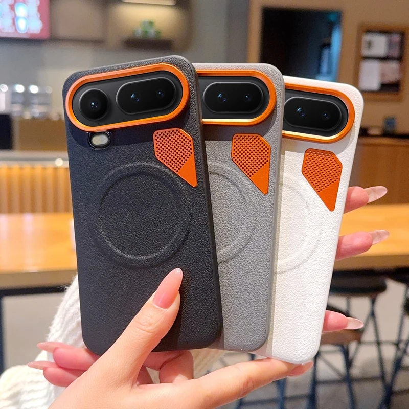 Luxury Leather Magnetic Ring Case with Heat Dissipation for Honor Magic 8 Pro - Orange Shockproof Cover with Lens Frame Protection