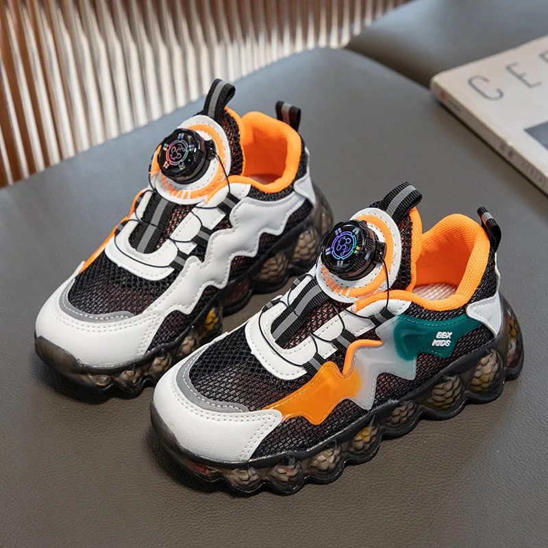 Kids Summer Sneakers New Baby Boys Girls Sports Shoes Children Rotating Buckle Mesh Rubber Sole Breathable Running Trainers