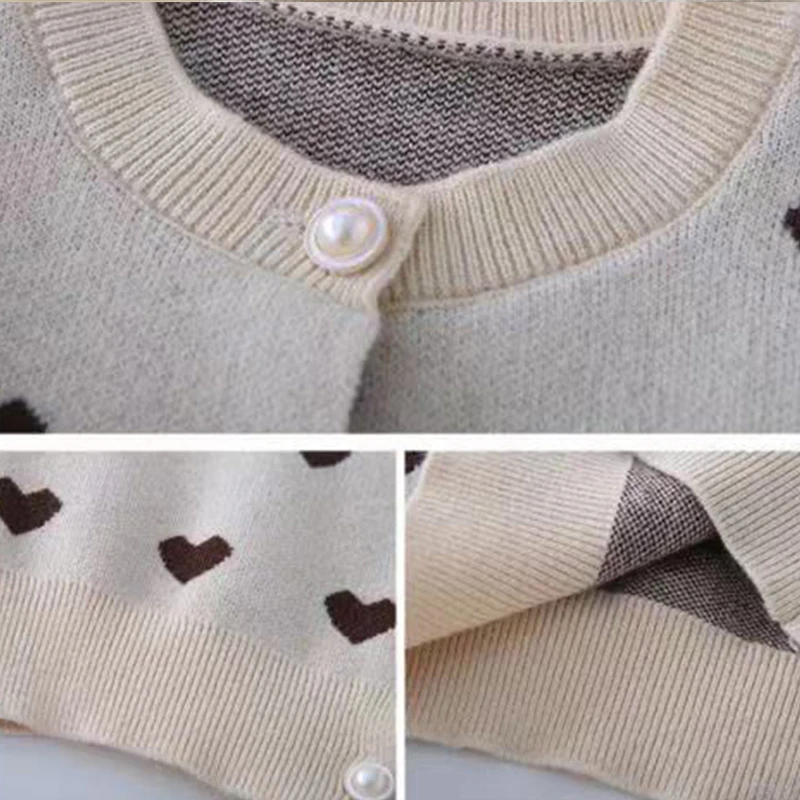 Spring Autumn Korean Loose All Match Girls' Cardigan Sweater Aesthetics Long Sleeve O-Neck Kids Knitting Top Fashion Coat