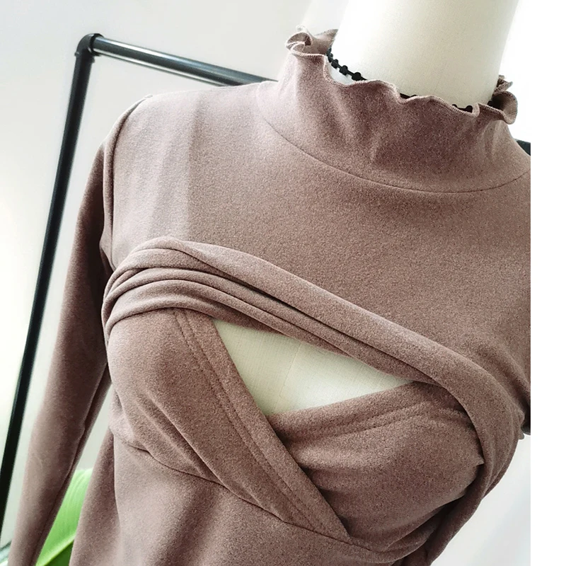 

All-match High Neck Breastfeeding T-Shirt Trimmed With Agaric Laces Maternity Tops Women Fashion 2022 Pregnancy 9195
