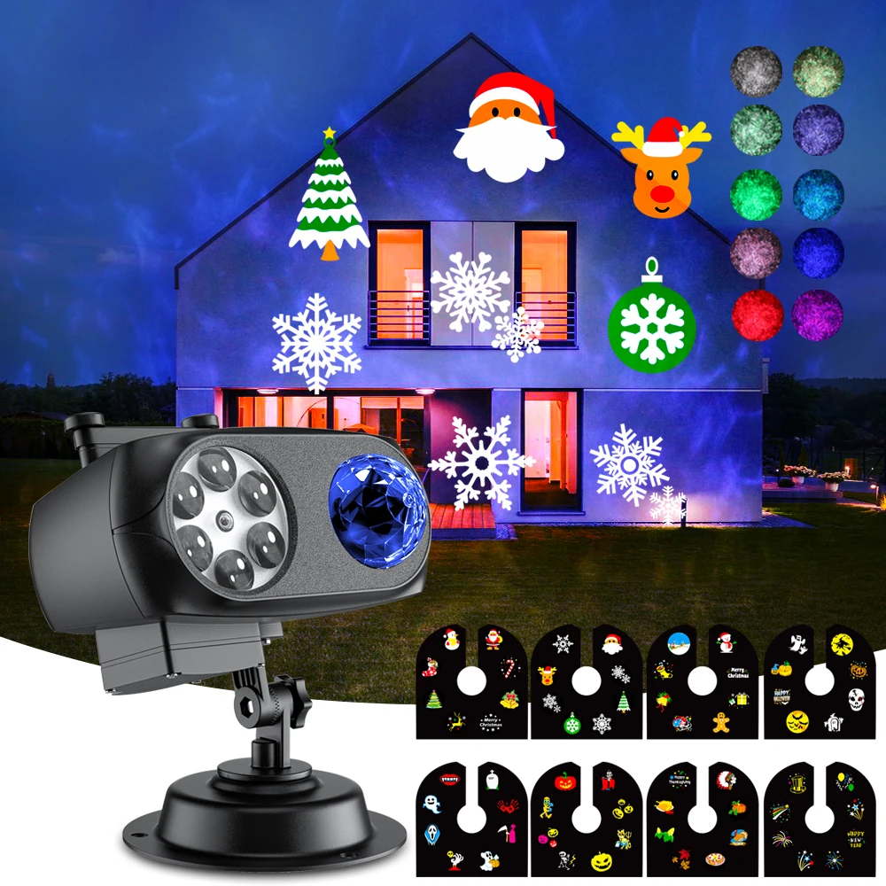 

Украшения для Хэллоуина 2 в 1, Рождественский проектор, наружный 10-дюймовый HD-эффект, 3D узоры океанских волн, домашняя искусственная планета