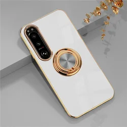 Magnetic Adsorption 6D Plating Silicone TPU Case with Ring Shell Cover - Xperia 10 III Lite (White)