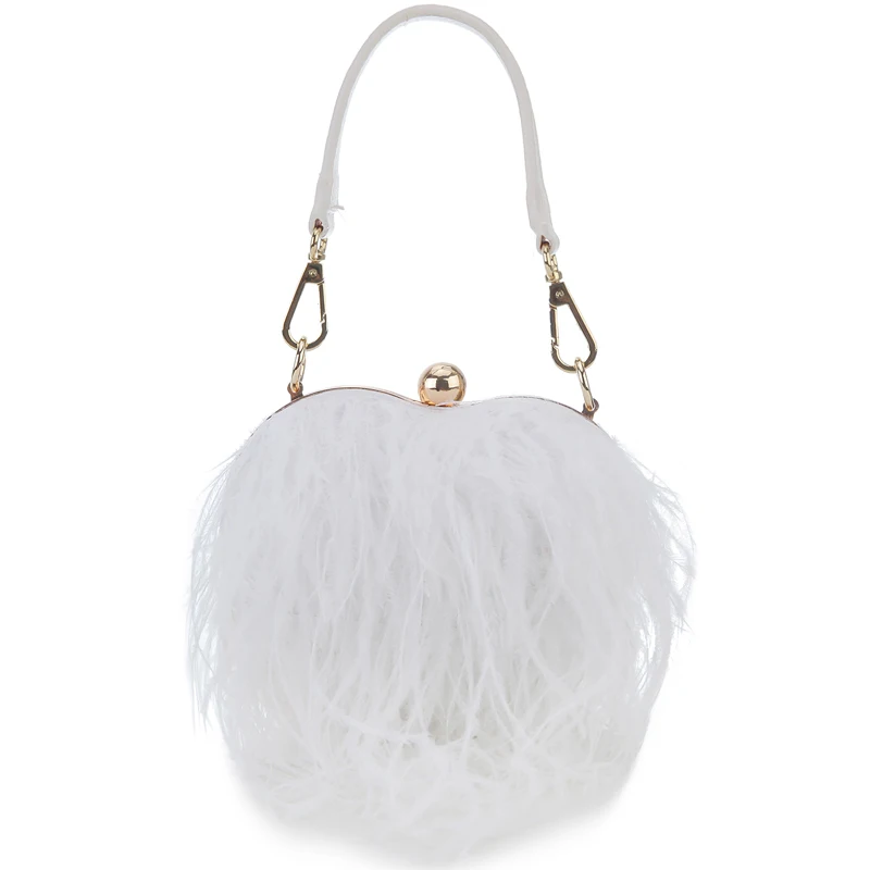 Ostrich Feather Heart Shaped Party Clutch Evening Bag for Women Luxury Banquet Bag Female Purses and Handbags Chain Shoulder Bag