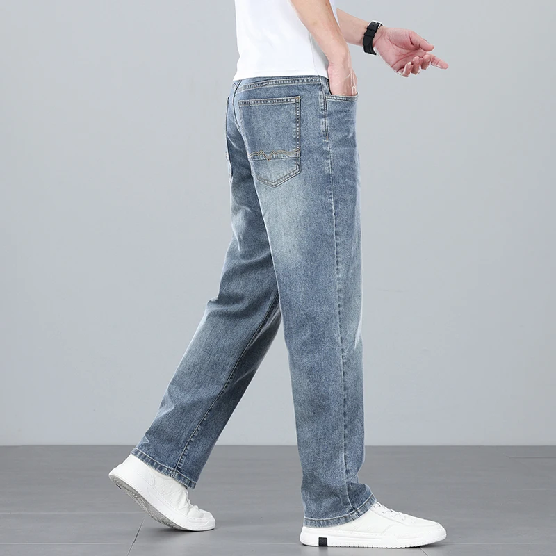 2025 جديد الصيف رقيقة الرجال السراويل الساق المستقيمة الدنيم السراويل خفيفة الأعمال مريحة للتنفس ضوء الفاخرة كل مباراة الجينز