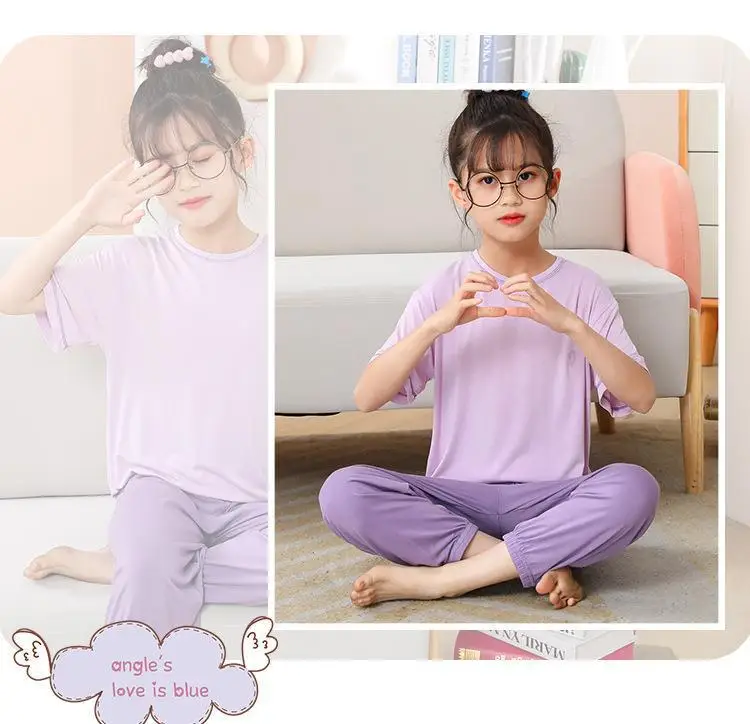 sleepwear for baby boy 11-16Years Homewear Short Sleeve Candy Color Home Clothes Child Pajamas Set Thin Big Girls Sleepwear Youth Children Nightwear cool baby nightgown