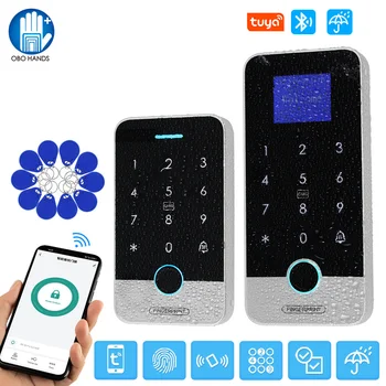 블루투스 투야 앱 스마트 지문 RFID 접근 제어 키패드, 터치 IP65 방수, 13.56MHz 문짝 오프너, 키리스 잠금 시스템