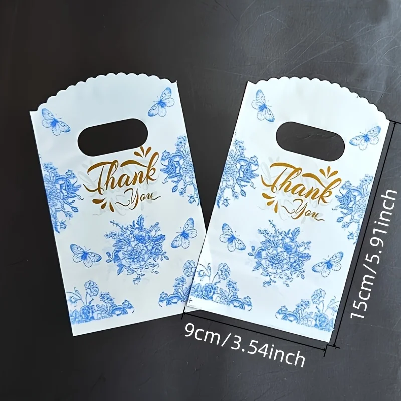 Elegant Blue Butterfly Floral Gift Bags with T-Shaped Handles