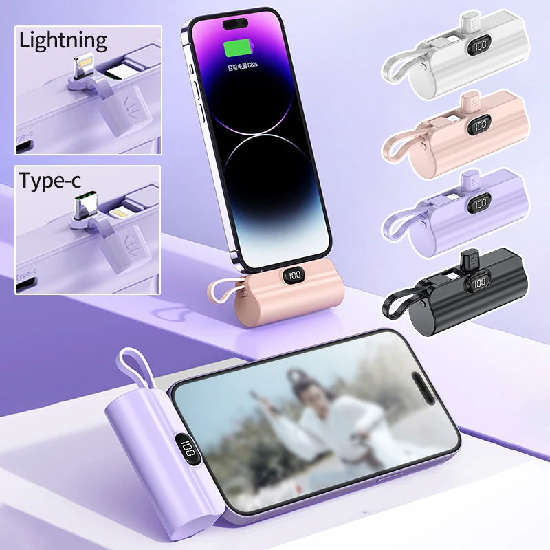 2IN 1 Portable Power Bank 10000mAh Mini Fast Charger Digital Display External Battery Plug Play Type-C For iPhone Huawei