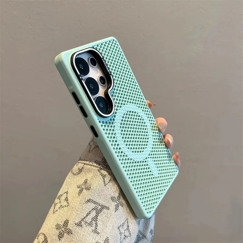 Honeycomb Mesh Cooling Wireless Charging Hard Matte Case with Alloy Lens Bracket