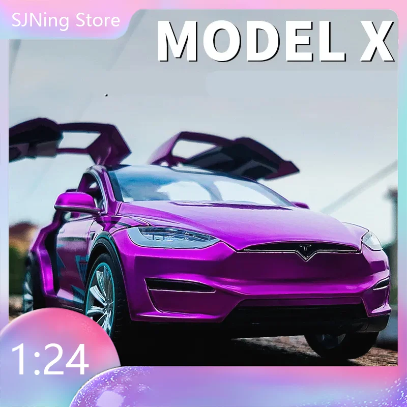 

1:24 Tesla Alloy Model-X Car Diecast Model Toy Vehicle Sound And Light Pull Back Car Simulation Collection Gifts Toys for boys
