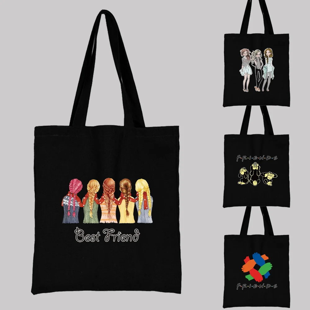

Woman Shopping Bag Shoulder Bag Casual Friends Printing Fashion Canvas Bag Student Handbag Large Capacity All-match Reusable