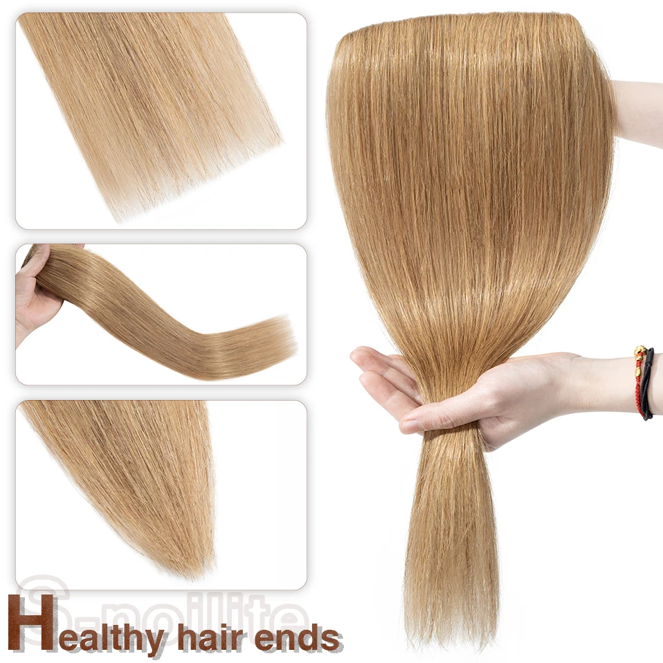 S-noilite 40-60g Clip In Hair Extensions Human Hair 22inch Natural Extension Hair Clip 3/4 Full Head Natural Hair Healthy Tail