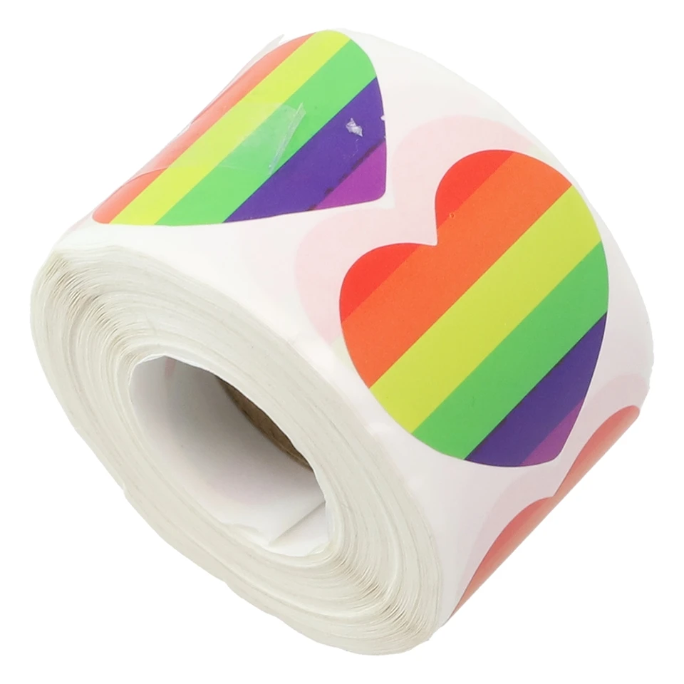 500pcs Gay Pride Stickers Rainbow Heart Shaped Labels LGBT Adhesive Stickers