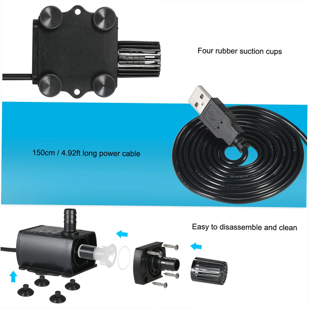 Ultra-Quiet Mini USB DC5V 4.8W Lift 300cm Brushless Water Pump With Female Waterproof Submersible Fountain Aquarium Circulating