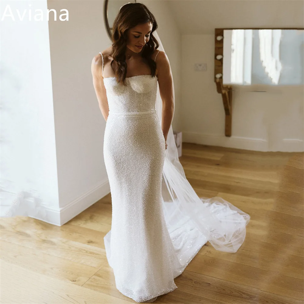 

Aviana Sweetheart Spaghetti Straps Mermaid Wedding Dresses Backless Sleeveless Sweep Train Bridal Gowns Vestido De Novia