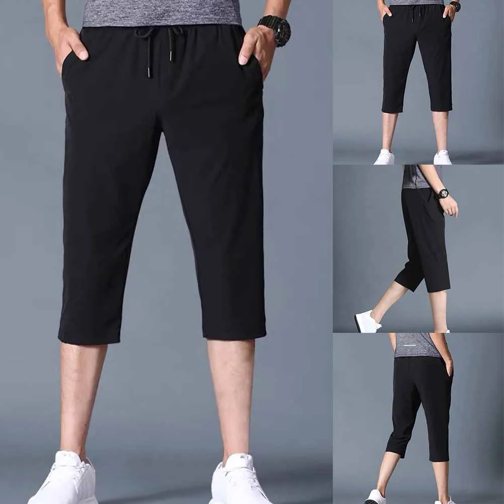 Description Picture 2 of itemDaily Men Pants Shorts Breathable Casual Comfortable Cotton Linen Drawstring Leightweight Solid Summer Trousers