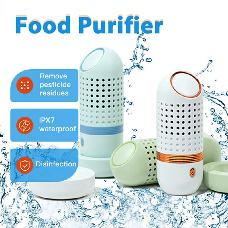 

Capsule Shape Portable Ultrasonic Fruit Food Purifier Automatic Dishwasher Household Kitchen Food Cleaner Blue