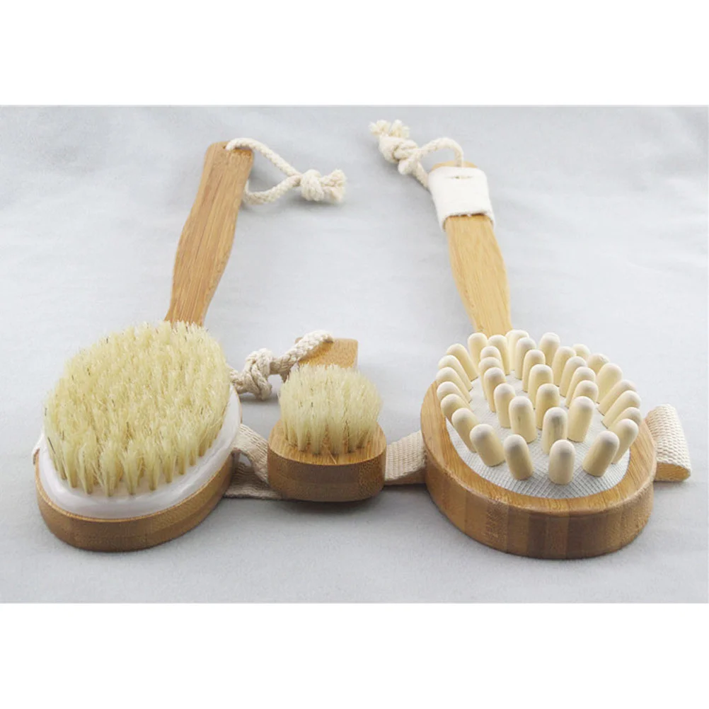 

3 Pcs Skin Body Brush Knit Improves Skin's Health And Beauty Natural Bristle Remove Dead Skin And Toxins Cellulite