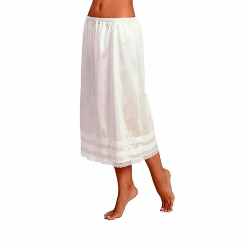Ladies Half Slip Skirt Underskirt Elastic Waist Lace Trim