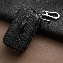 Luxury Leather Key Holder Organizer with Zipper Case (Double Layer -Black)