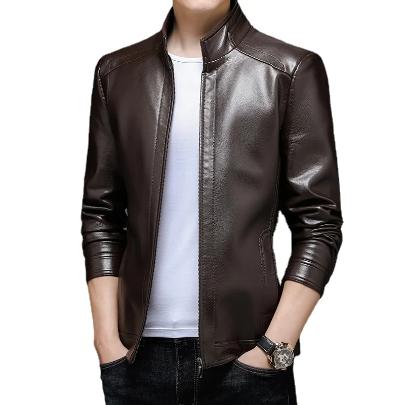 2022 Warm Leather Jacket Men Casual Slim Fit Stand Collar Washed Faux Leather Coat Mens Thick Velvet Motercycle Bomber Jackets