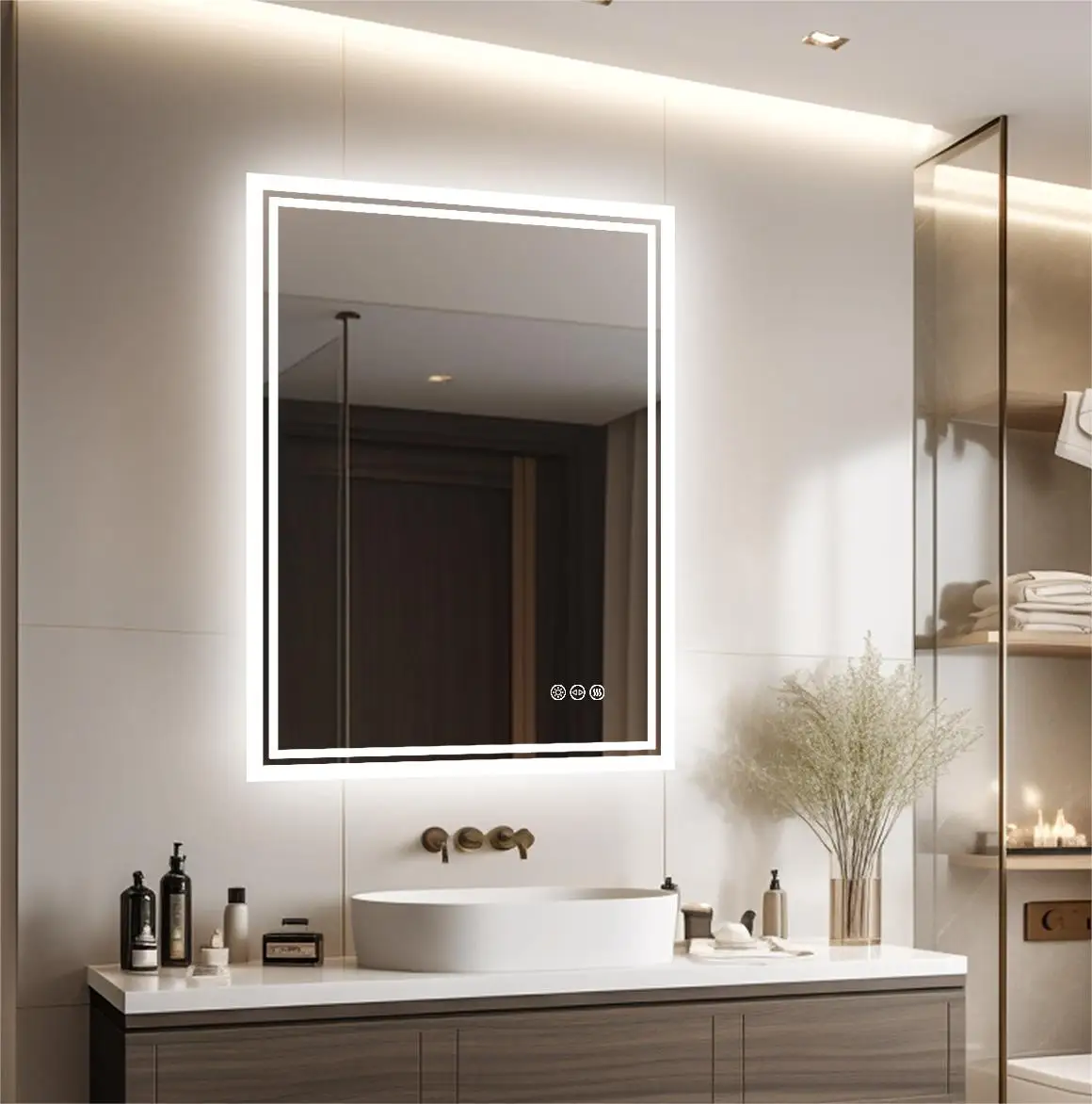 LED Light Bathroom Mirror Illuminated Wall Mounted Vanity Makeup Anti-Fog Rectangle 3 Colors Touch Light — view 3