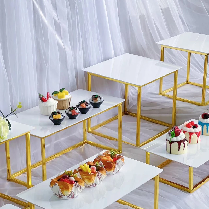 AUORUSI Lot De 8 Presentoir Aperitif Buffet, Présentoir à Gâteau Blanc En Acrylique,Étagères Cubiques Gigognes En 4 Tailles,Support Buffet Mariage Pour Traiteur, Dessert, Figurines, Bijoux