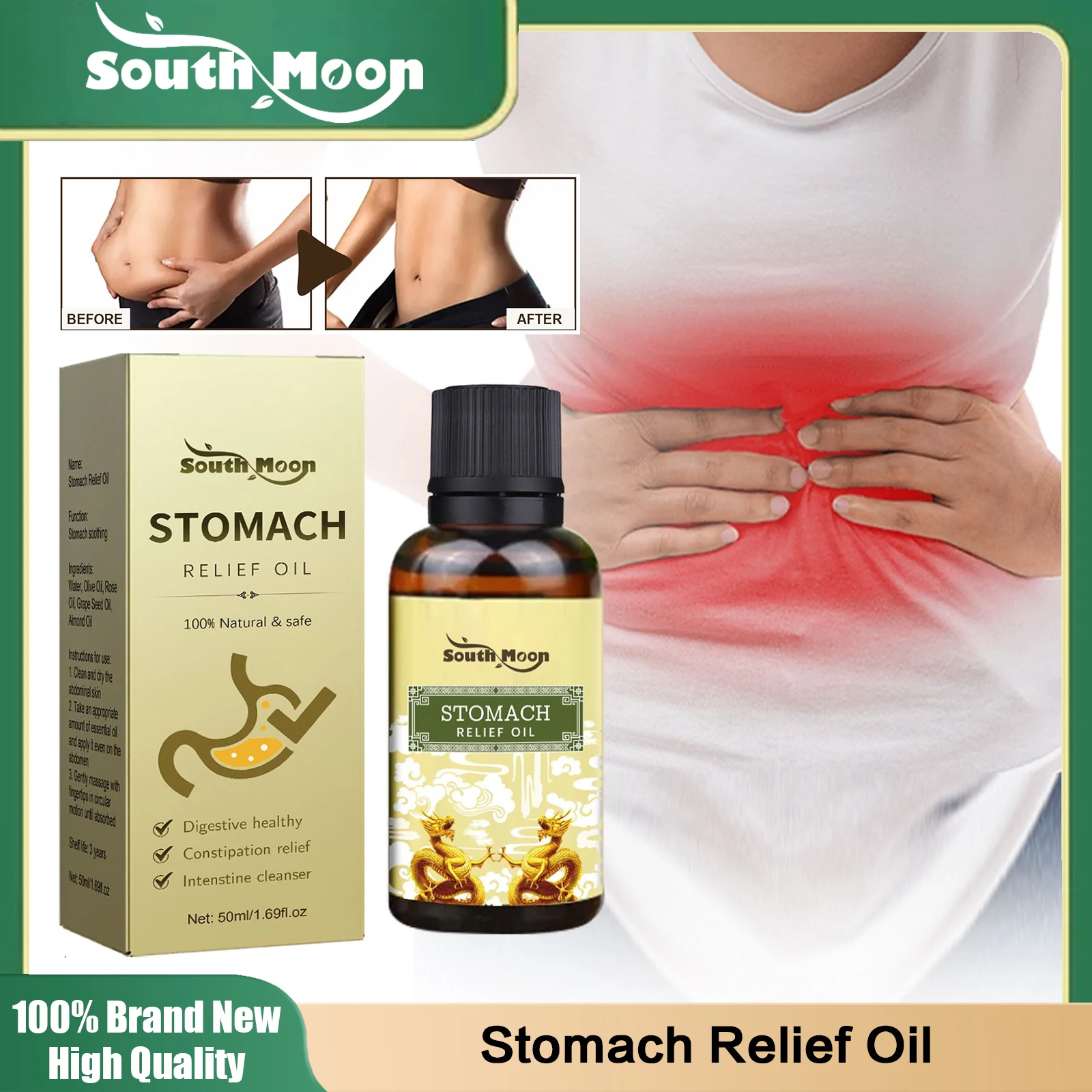 Cooling Oil Wind Oil Essence Stomach Relief Oil Relieve Indigestion Stomachache Bloating Treat Gastritis Improve Bad Breath Herbal Detoxification 50ml