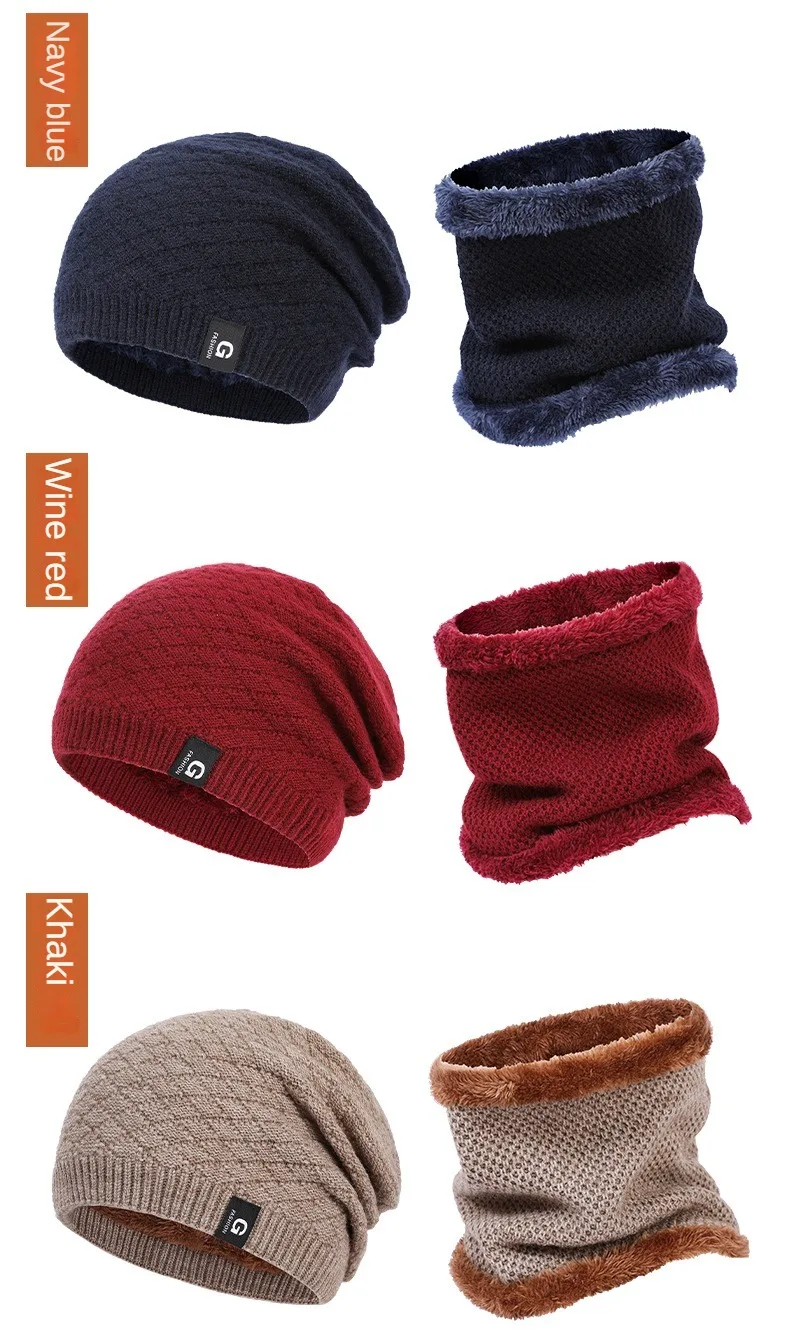 Charmingjolly Winter Hat Scarf Set Man Women Fashion Knitted Fleece Hat Beanie Warm Thickened Ear Protection Acrylic Snood Scarf Bonnets Set Free Shipping