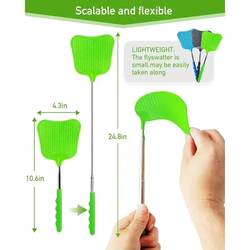 Fly Swatter Telescopic Fly Swatters with Stainless Steel Handle Large Bug Swatter That Work for Indoor Classroom Office Outdoor