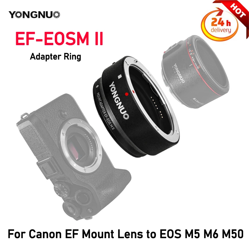 

Кольцо-адаптер YONGNUO EF-EOSM II для объектива с автофокусом для Canon EOS EF/фотообъектив с креплением для EOS M Φ M2 M3 M5 M6 M10 M50 M100