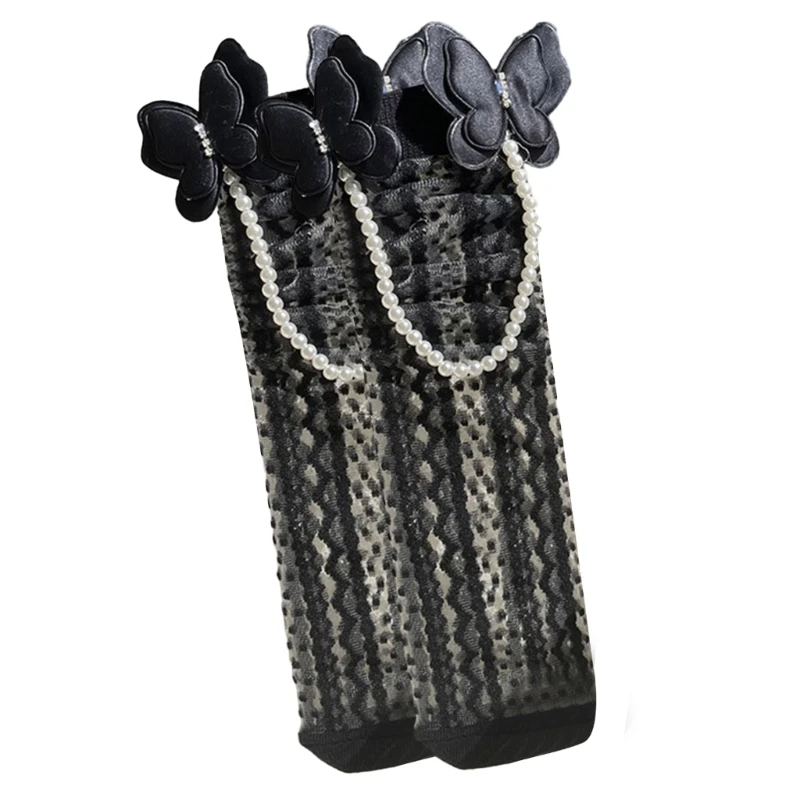 

Trendy Lace Beaded Calf Length Socks for Girls Comfortable and Versatile Socks for Everyday Activities Special Occasion