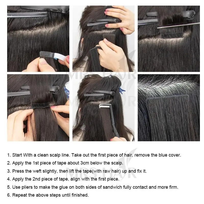 Paní vlasy neviditelná páska vlasy prodlužování ruka svázaný páska v vlasy prodlužování člověk vlasy přirozený lepidlo páska prodloužení 10pcs/pack