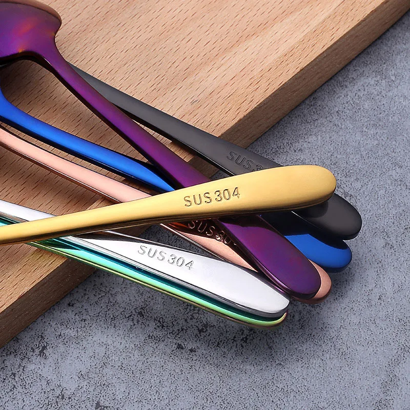 304 Stainless Steel Ice Cream Coffee Tea Spoon, 7 Colors